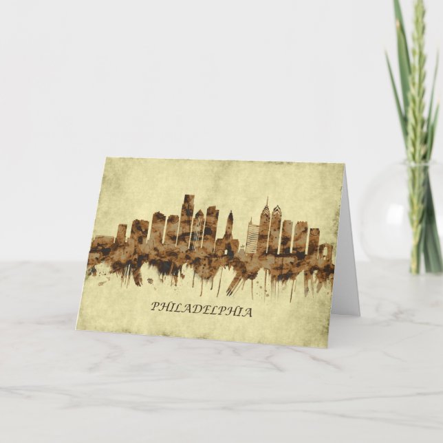 Philadelphia Pennsylvania Cityscape Holiday Card (Front)