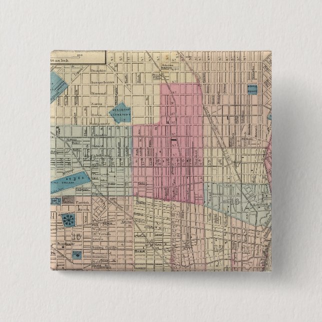 Philadelphia, Pennsylvania Map 2 Inch Square Button (Front)