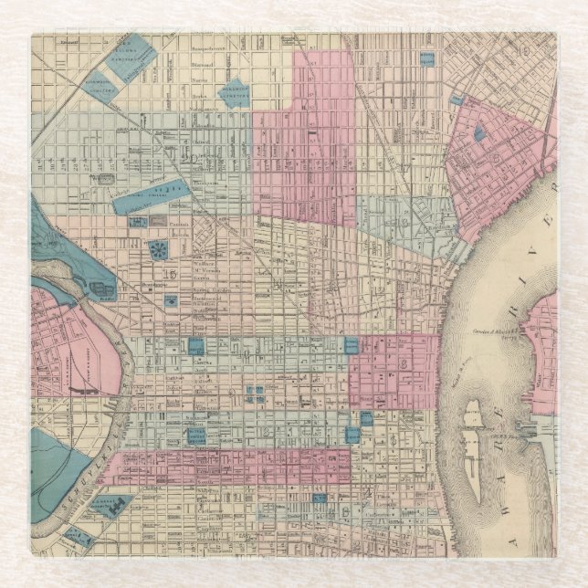Philadelphia, Pennsylvania Map Glass Coaster (Front)