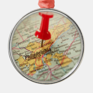 Philadelphia Pennsylvania Map Pin Metal Ornament