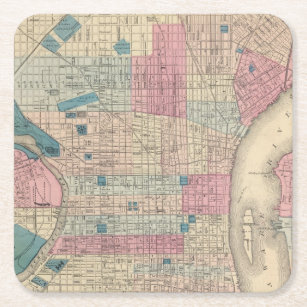 Philadelphia, Pennsylvania Map Square Paper Coaster