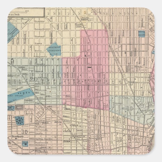 Philadelphia, Pennsylvania Map Square Sticker (Front)