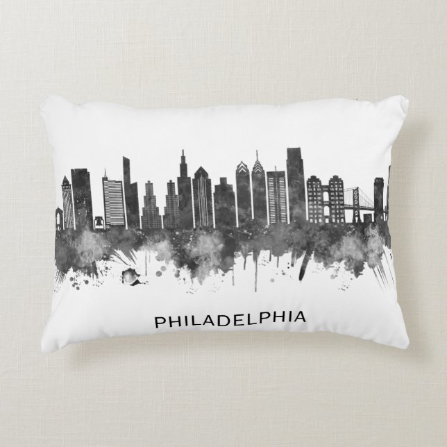 Philadelphia Pennsylvania Skyline BW Accent Pillow (Front)