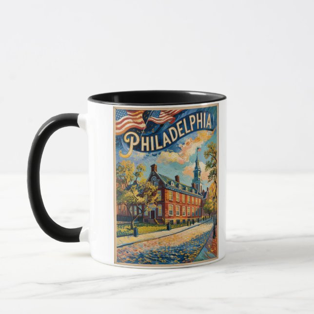 Philadelphia Pennsylvania US Retro Van Gogh Travel Mug (Left)
