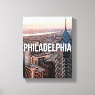 Philadelphia Skyline Aerial View Typography Urban Canvas Print
