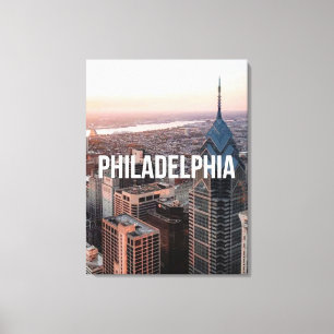Philadelphia Skyline Aerial View Typography Urban Canvas Print