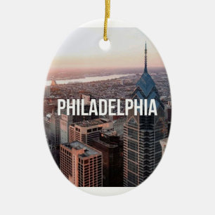 Philadelphia Skyline Aerial View Typography Urban Ceramic Ornament