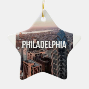 Philadelphia Skyline Aerial View Typography Urban Ceramic Ornament