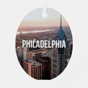 Philadelphia Skyline Aerial View Typography Urban Metal Ornament