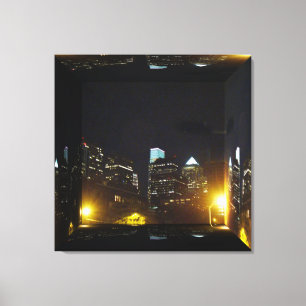 Philadelphia Skyline At Night - Mirror Box Canvas Print