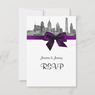 Philadelphia Skyline Etch BW Purple RSVP Menu