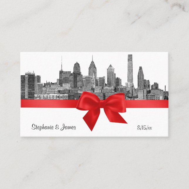 Philadelphia Skyline Etch BW Red Place Cards #2 (Front)