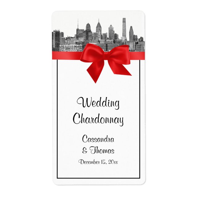 Philadelphia Skyline Etch BW Red Wine Label (Front)