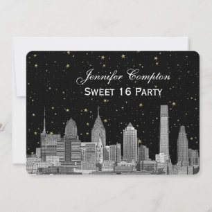 Philadelphia Skyline Etch Starry DIY BG Sweet 16 H Invitation