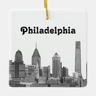 Philadelphia Skyline Etched Ceramic Ornament