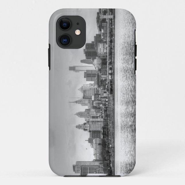 Philadelphia skyline in black and white Case-Mate iPhone case (Back)