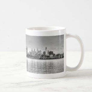 Philadelphia skyline in black and white coffee mug