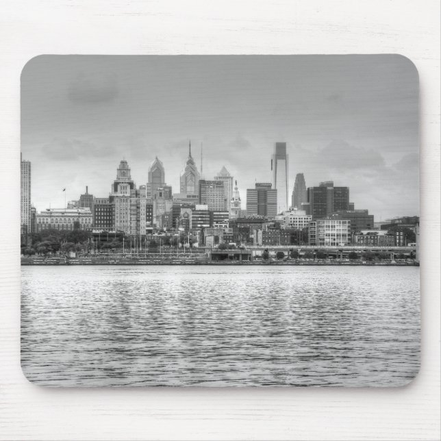 Philadelphia skyline in black and white mouse pad (Front)