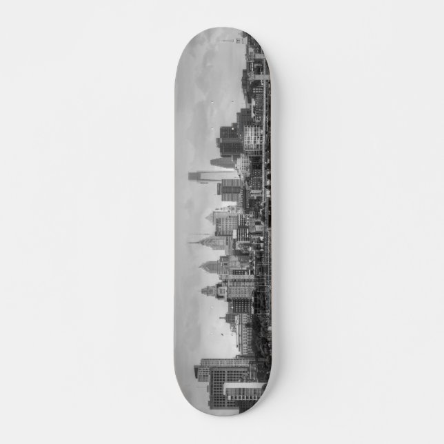 Philadelphia skyline in black and white skateboard (Front)