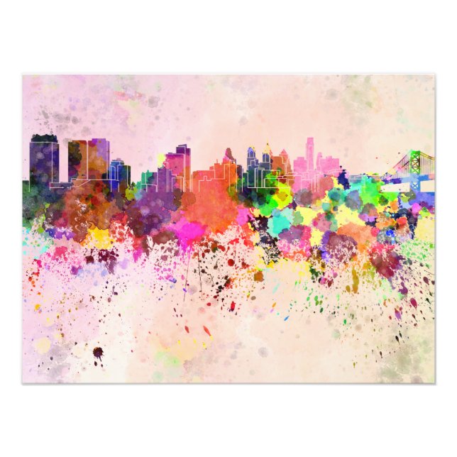 Philadelphia skyline in watercolor background photo print (Front)