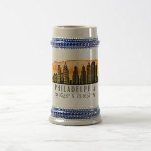 Philadelphia Skyline Map Coordinates Beer Stein