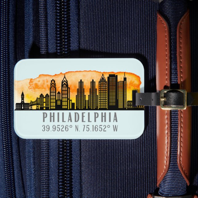Philadelphia Skyline Map Coordinates  Luggage Tag (Front Insitu 4)
