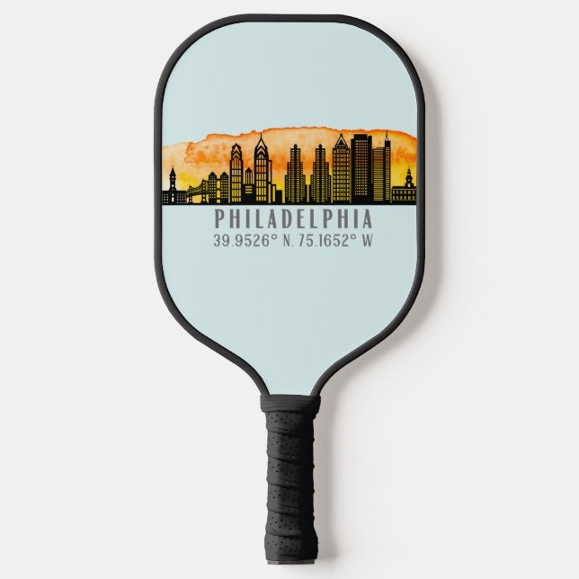 Philadelphia Skyline Map Coordinates   Pickleball Paddle (Front)