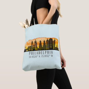 Philadelphia Skyline Map Coordinates  Tote Bag