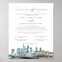 PHILADELPHIA Skyline Marriage Certificate Keepsake