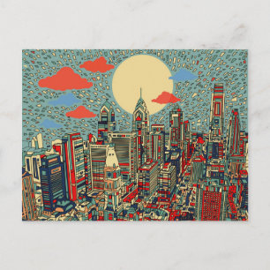 philadelphia skyline postcard