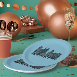 Philadelphia Skyline Silhouette Paper Plate
