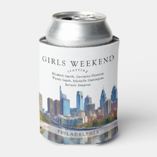 Philadelphia Skyline Watercolor Girls Weekend Can Cooler