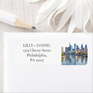 Philadelphia Skyline Watercolor Return Address