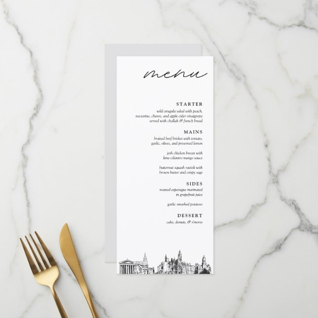 Philadelphia Skyline Wedding Dinner Menu (Front/Back In Situ)