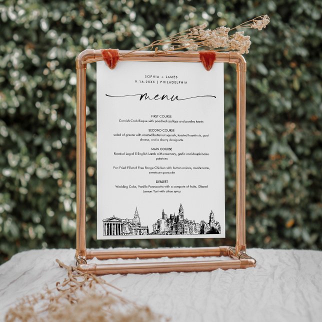 Philadelphia Skyline Wedding Dinner Menu Card 5x7 (Creator Uploaded)