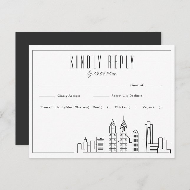 Philadelphia Skyline | Wedding RSVP + Meal Choice (Front/Back)