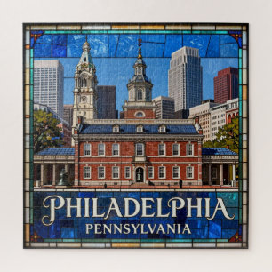 Philadelphia Stained Glass Historic Cityscape 🔔 Jigsaw Puzzle