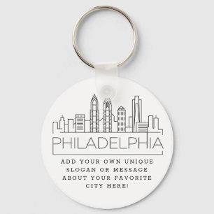 Philadelphia Stylized Skyline   Custom Slogan Keychain