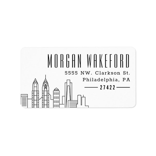 Philadelphia Stylized Skyline Large Address Label (Front)