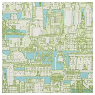 Philadelphia toile aqua olive fabric