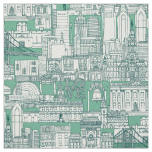 Philadelphia toile dark teal peppermint fabric