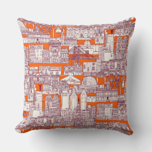 Philadelphia toile hot orange claret throw pillow