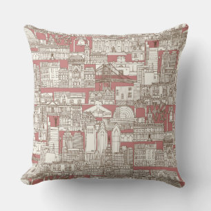 Philadelphia toile rose chocolate throw pillow