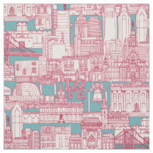 Philadelphia toile viva magenta turquoise fabric