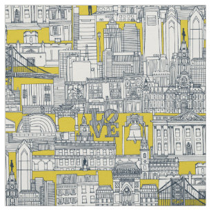Philadelphia toile yellow indigo fabric