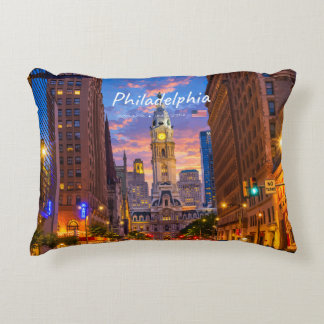 Philadelphia, USA - City Hall Twilight Skyline Accent Pillow