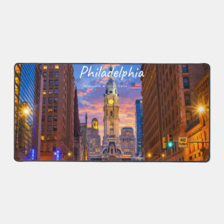 Philadelphia, USA - City Hall Twilight Skyline Desk Mat