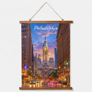 Philadelphia, USA - City Hall Twilight Skyline Hanging Tapestry