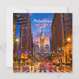 Philadelphia, USA - City Hall Twilight Skyline Invitation