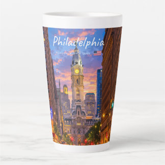 Philadelphia, USA - City Hall Twilight Skyline L Latte Mug